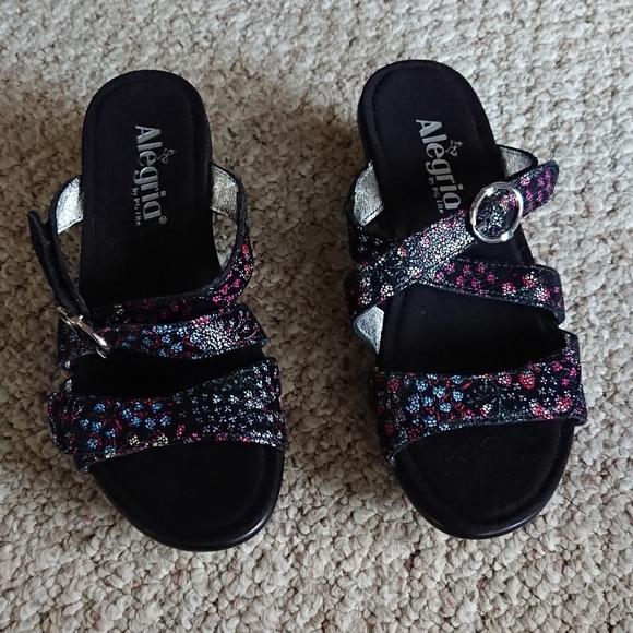 Alegria Shoes - Alegria Black Multi-Color Loti Funtastic Wedge Sandals size 6